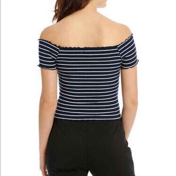 BARDOT Lea Grey Stripe Off Shoulder Stripe Top - Picture 5 of 6